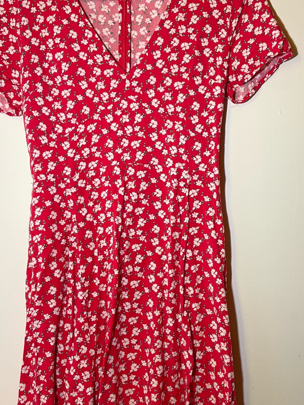 GAP Red Floral Maxi Dress with White Blossoms